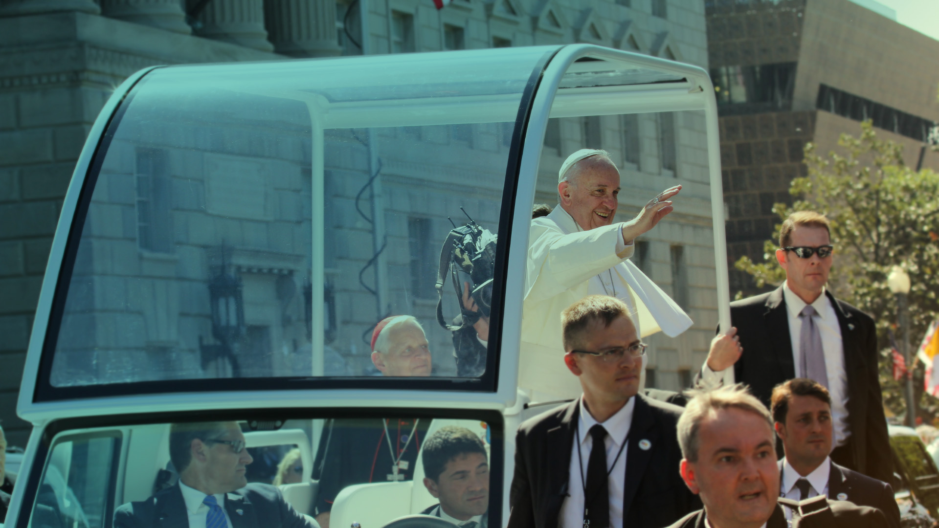 Pope Francis in the Pope Mobile