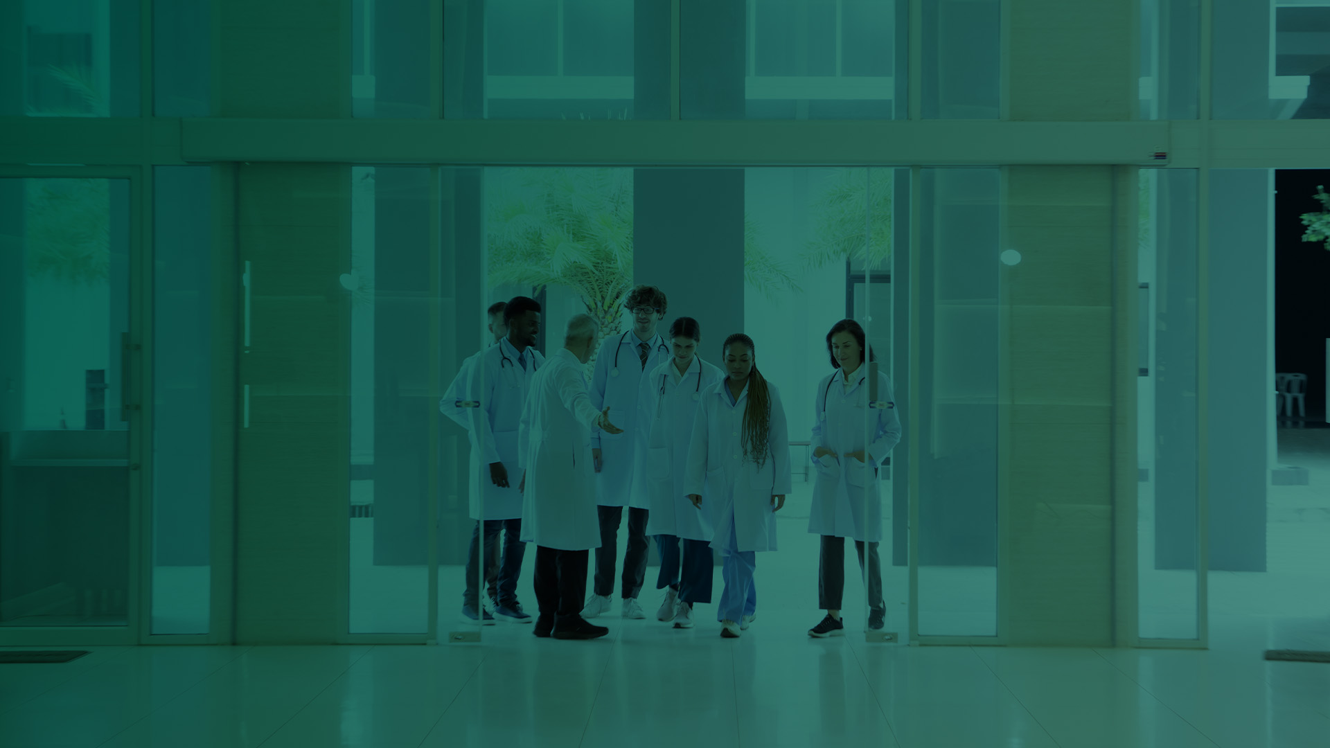 Hospital Entrance with Doctor welcoming junior Doctors